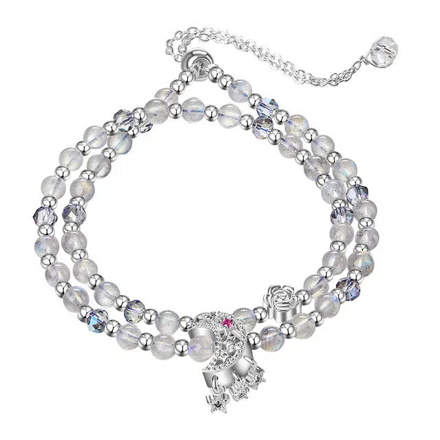 迷颂玛 小清新少女叠戴清冷感高级感手饰 时尚高级感简约百搭双圈可调节手串 闺蜜同款仪式感纪念日简约手饰礼品 月光石 手链 女款