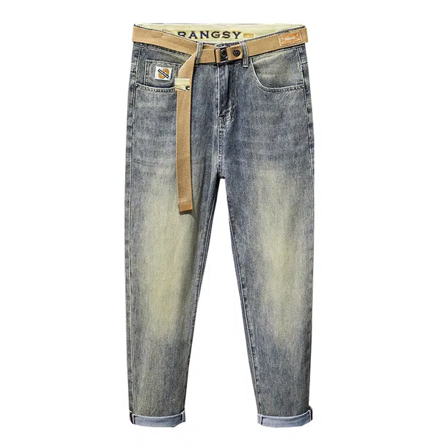 雅鹿 中腰修身百搭直筒九分牛仔裤 男款 蓝色