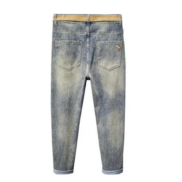 雅鹿 中腰修身百搭直筒九分牛仔裤 男款 蓝色