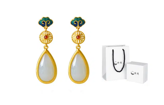 希遇 国潮绘画珐琅耳环古风福寿水滴形耳坠古法旗袍设计感耳环 女款