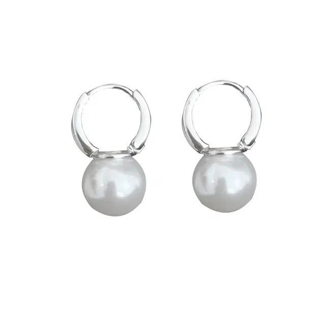 优态 小众设计高级感复古学生气质 足银 贝珠 耳环 女款 银色