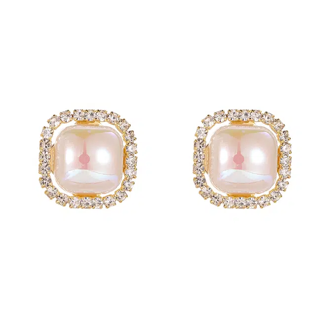 韵系 方形水钻彩贝轻奢高级感 珍珠 耳环 女款