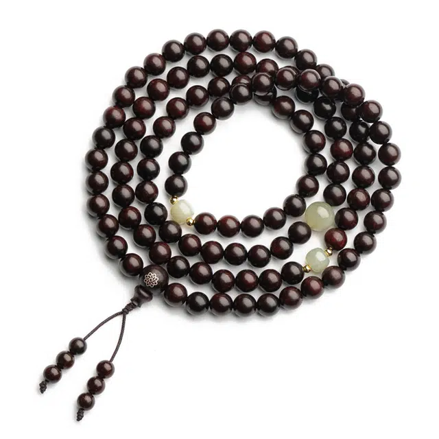 仙源 国潮经典设计 文玩佛珠 合金 和田玉 木作手串 男女同款情侣款 紫檀属