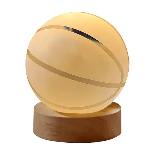一点潮玩 篮球 足球水晶球 小夜灯 发光 玻璃 木质底座 玩具