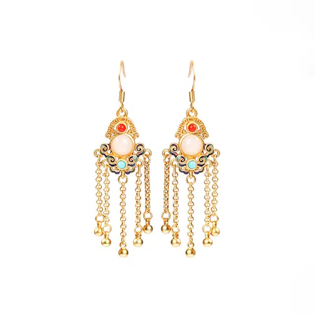 彤彤兔 国潮古典雅致如意平安复古流苏 铜 耳环 女款