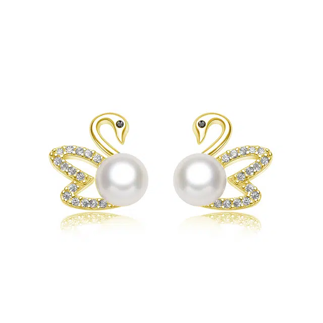 贝诗珠宝 一对 小天鹅镂空小众轻奢气质 淡水珍珠 耳钉 女款