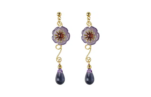 凤凰涅磐 花朵轻奢高级感紫色水晶复古小众设计感新中式 琉璃 玉石耳环 女款