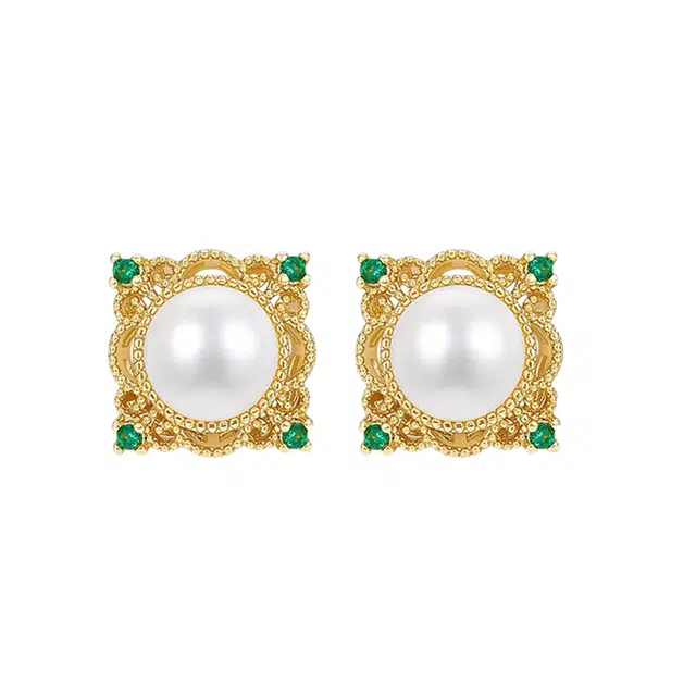 贝诗 复古宫廷风花丝中式国风轻奢高级感淡水珍珠耳钉 女款