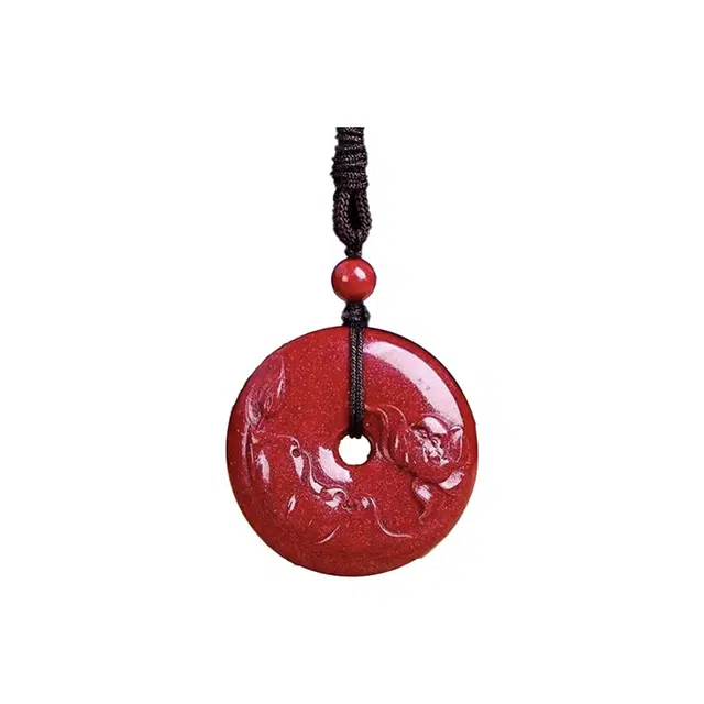 琉堇 中式本命年转运挂脖项链 国潮红色花开富贵车载挂件 好运连连 再造辰砂朱砂 玉石吊坠 男女同款情侣款