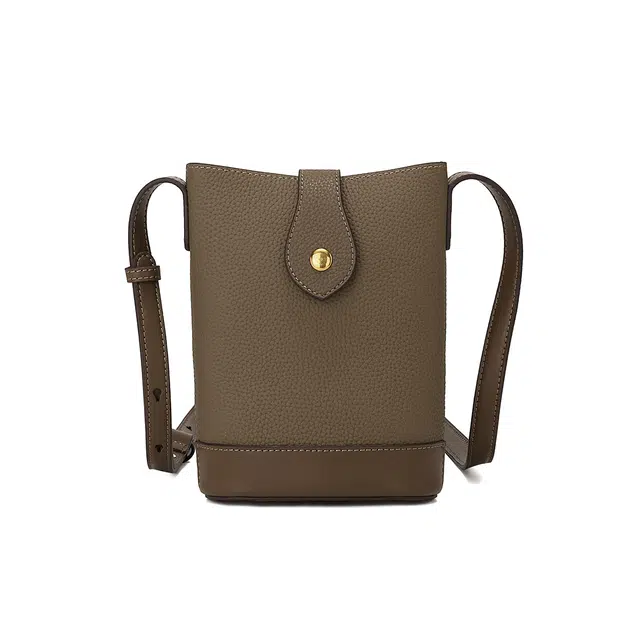 稻草人 简约百搭荔枝纹可调节肩带 牛皮革 水桶包单肩斜挎包 常规 女款 黑色/棕色/大象灰