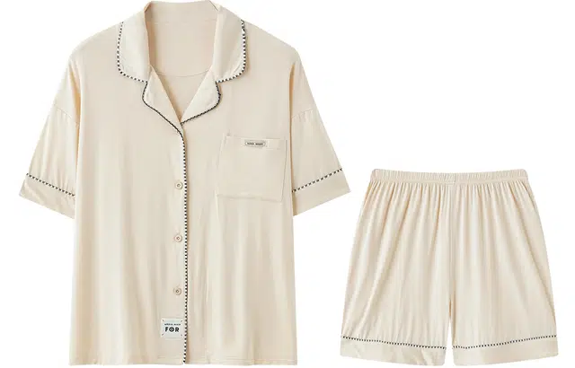 宫蝶 短袖莫代尔简约家居服可外穿休闲大码柔软睡衣套装 女款 杏色