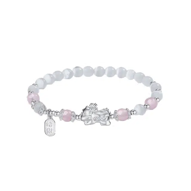 华髻 招财貔貅 新中式国潮吞金兽福牌串珠 黑曜石 玉石手串 男女同款情侣款