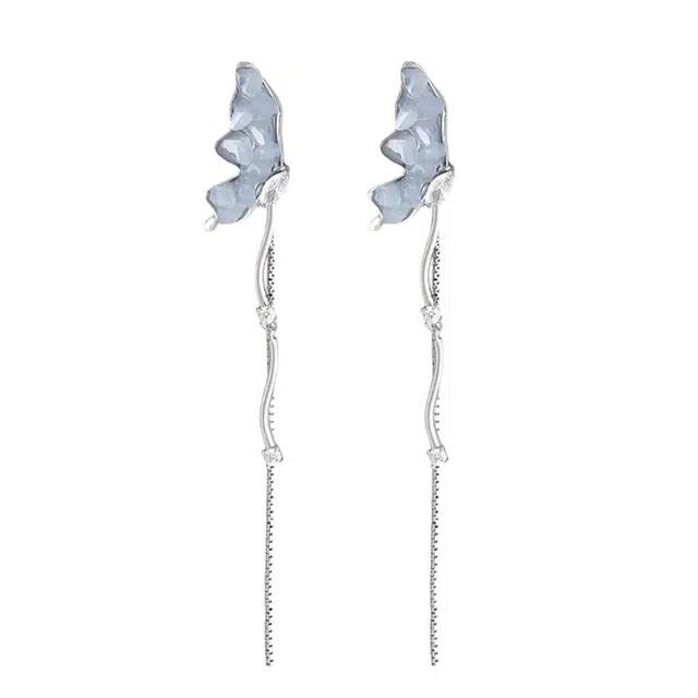 韵系 灵动蝴蝶长款流苏时尚百搭温柔 锆石 耳环 女款