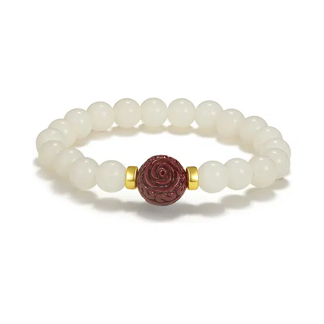 琉堇 新中式朱砂莲花珠手饰 国风好运连连串珠 龙年开运佛珠文玩 菩提根 手串 男女同款情侣款