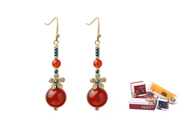 凤凰涅磐 新中式高级感耳饰耳坠饰品旗袍配饰气质小众设计 红玛瑙 耳环 女款 红色 礼物礼盒