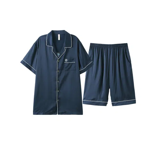 芬腾 简约单排扣休闲短袖上衣松紧腰短裤睡衣套装 男款