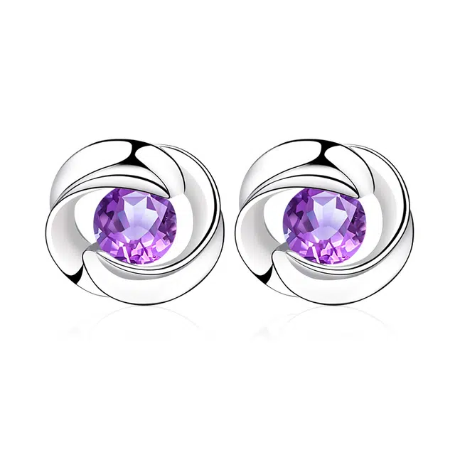 东方佳人 玫语花香玫瑰花耳饰 紫晶转运 小巧精致时尚高级感 不过敏养耳洞 小众气质 个性创意小香风 新中式 水晶 玉石耳钉 女款