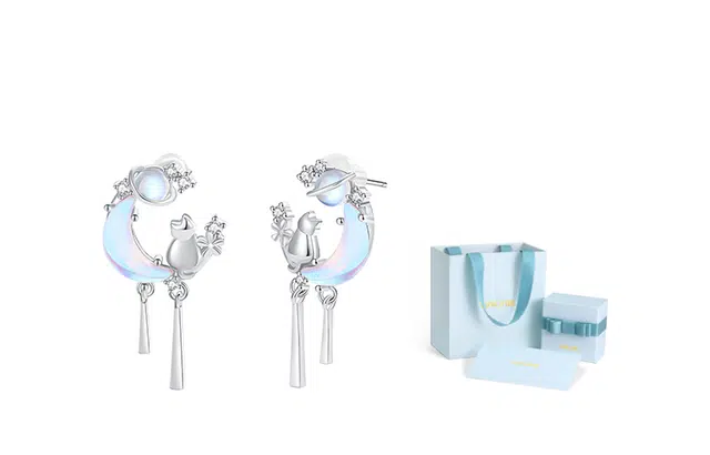 银千惠 琉璃石系列 仙踪萌猫 小众甜美梦幻月亮轻奢温柔高级感镶钻配饰 闺蜜同款 琉璃 耳环 女款 礼盒装