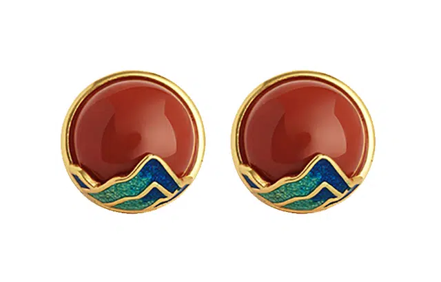 小银匠 小众设计景泰蓝过年喜庆 玛瑙 玉石耳钉 女款