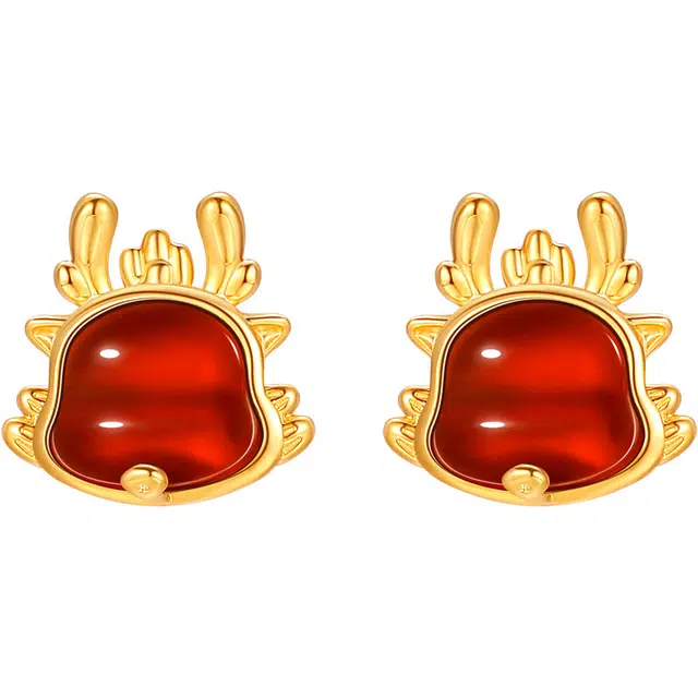 秦福炫 新中式龙形 玛瑙 玉石耳钉 女款