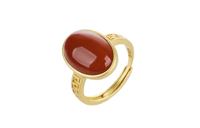 小银匠 中国风复古红色可调节开口 玛瑙 玉石戒指 女款