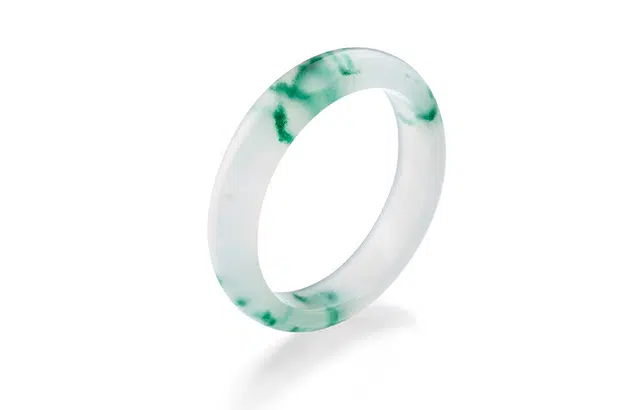 周百福 珠宝 冰透绿飘花玉髓 古风新中式国潮风汉服简约设计首饰 玻璃种 翡翠手镯 女款