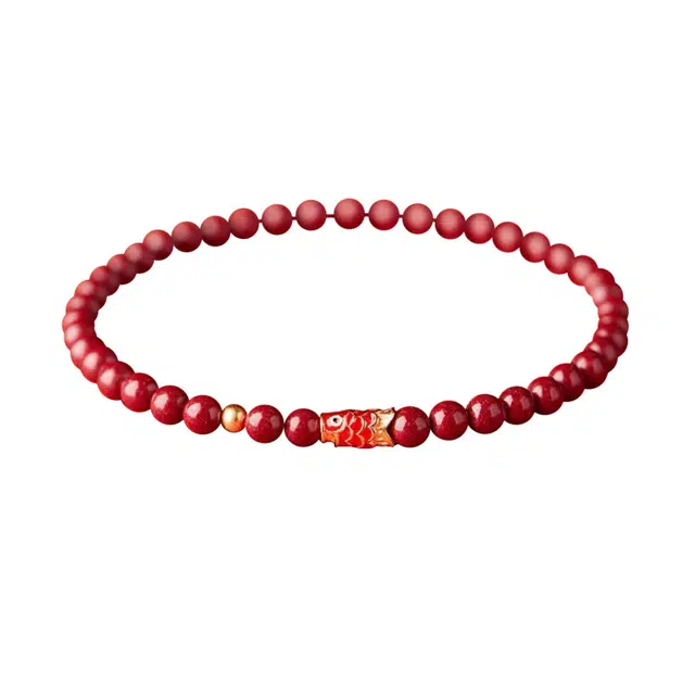 岁月静好 新中式国潮复古民族风锦鲤考试上岸 再造辰砂朱砂 玉石手串 女款