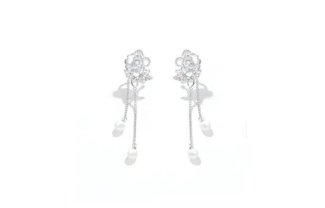 尚银福 玫瑰花 耳骨夹 森系小清新时尚优雅气质轻奢高级感 甜美 心小众设计流苏 耳饰 合金 珍珠 耳夹 女款