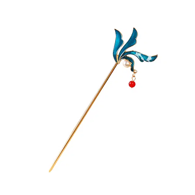 华髻 新中式燕尾发簪女款古风发簪景泰蓝烧蓝长流苏叶子发钗旗袍明制民族头饰汉服配饰簪子