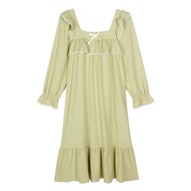 歌倩雅 方领长款防凸点长袖睡裙 女款