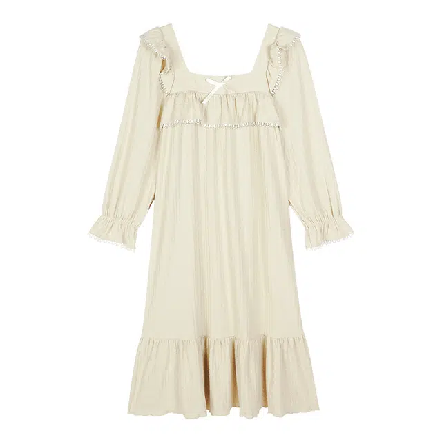 歌倩雅 纯色方领套头亲肤裸感睡裙 女款 杏色