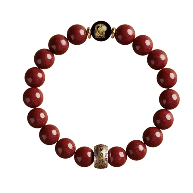 岁月静好 新中式国潮民族风复古本命年属龙生肖护身符转运珠 再造辰砂朱砂 玉石手串 男女同款情侣款