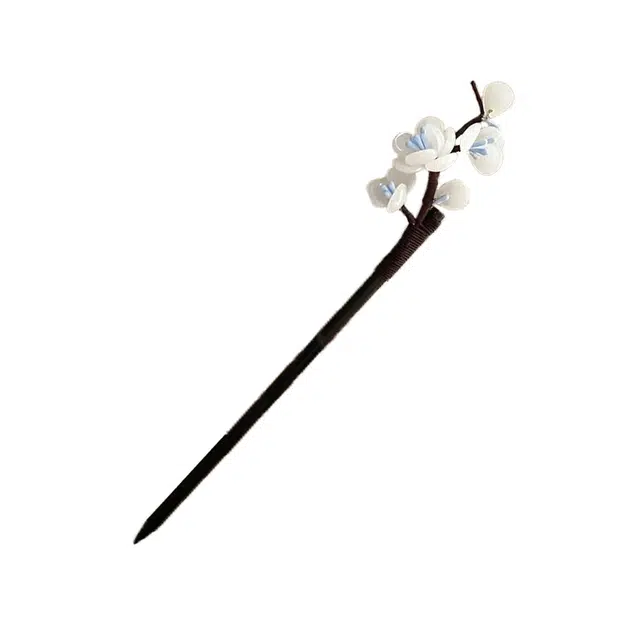 华髻 新中式梨花发簪女款一枝梨花白清冷复古花朵木质发簪新颖超仙古风气质盘发发簪高级感小清新森系
