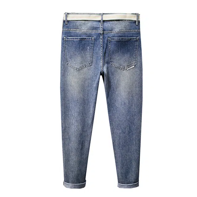 雅鹿 美式复古休闲宽松直筒牛仔裤 男款 蓝色