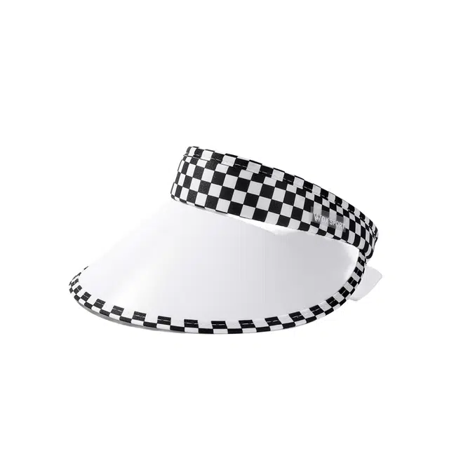 钓鱼熊 夏季空顶帽拼色棋盘格发夹大沿休闲太阳帽 环保塑胶板+棉 防晒帽 女款