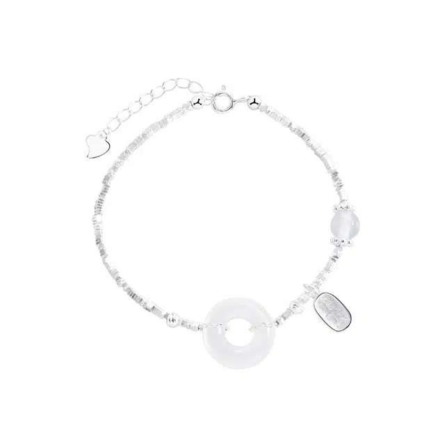 匠锁心玉 碎银平安扣 国潮古风新中式转运 岁岁平安 招财纳福 小众设计 玉髓 玉石手链 女款