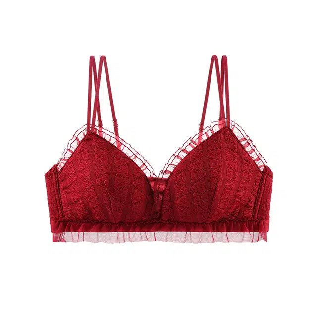 浪莎 纯色本命年内衣转运小胸聚拢大胸显小新年结婚蕾丝边文胸 女款 酒红色