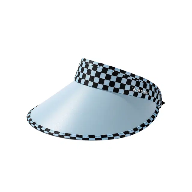 钓鱼熊 夏季空顶帽拼色棋盘格发夹大沿休闲太阳帽 环保塑胶板+棉 防晒帽 女款