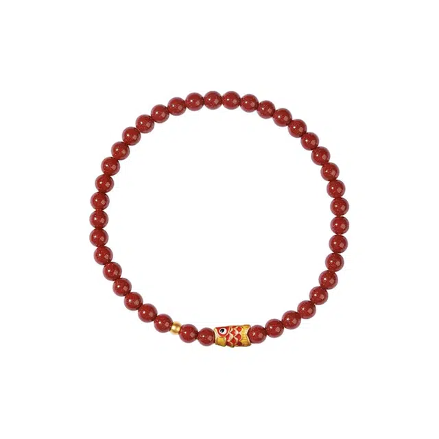琉堇 国潮好运锦鲤手饰 本命年转运珠 中式上岸串珠  再造辰砂朱砂 玉石手串 男女同款情侣款