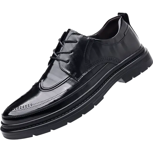 健休 二层牛皮 休闲简约 正装皮鞋 男款 黑色