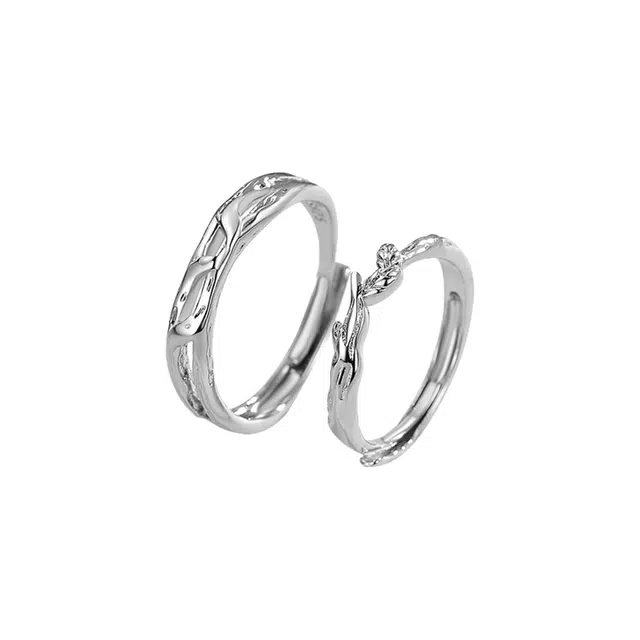 华髻 森系连理枝相思树小众个性开口小清新 合金 戒指 男女同款情侣款