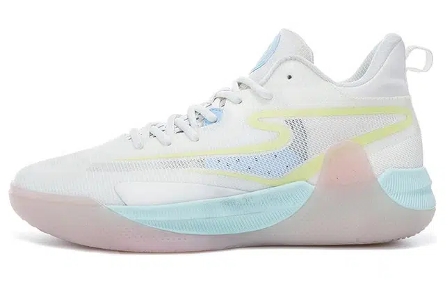 鸿星尔克 减震防滑耐磨透气 中帮 篮球鞋 男款 白黄