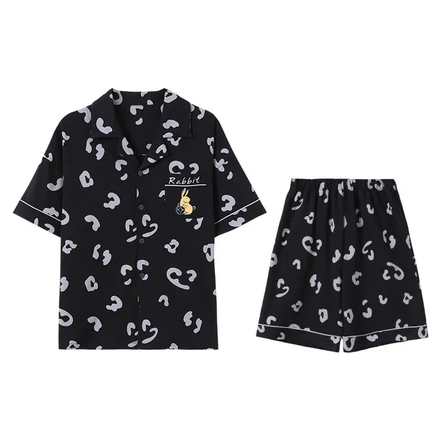 眠趣 家居服卡通亲肤舒适短袖短裤 清凉透气可外穿 夏天简约时尚大气 可爱风韩式 学生宿舍居家睡衣 男款 黑色