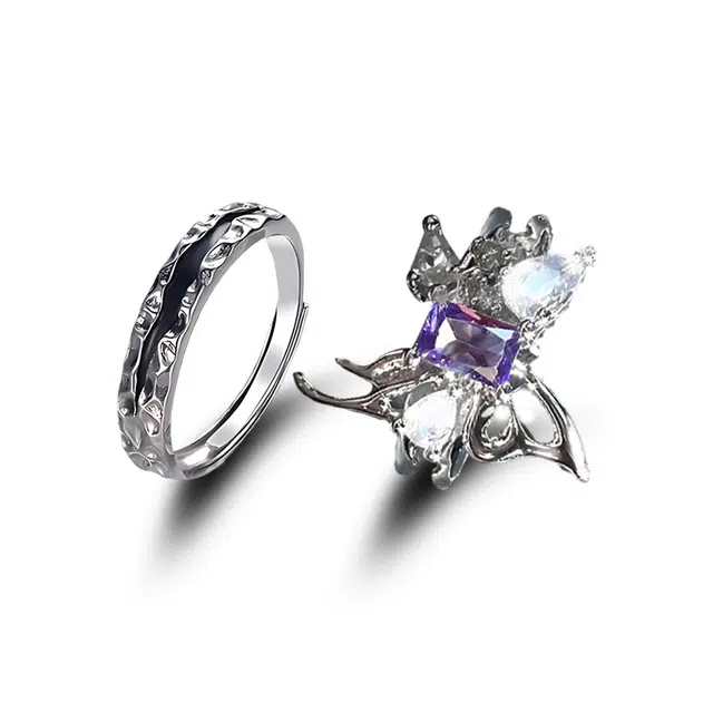 饰伴 小清新可爱蝴蝶 铜合金锆石滴胶 戒指 男女同款情侣款