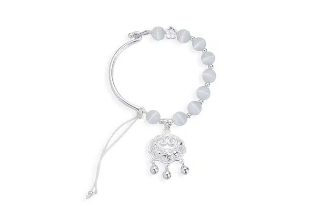 牧言 冷淡风简约小众高级感 森系花朵镂空花丝福字如意锁编织半镯半链手饰 合金 平安锁手镯 女款