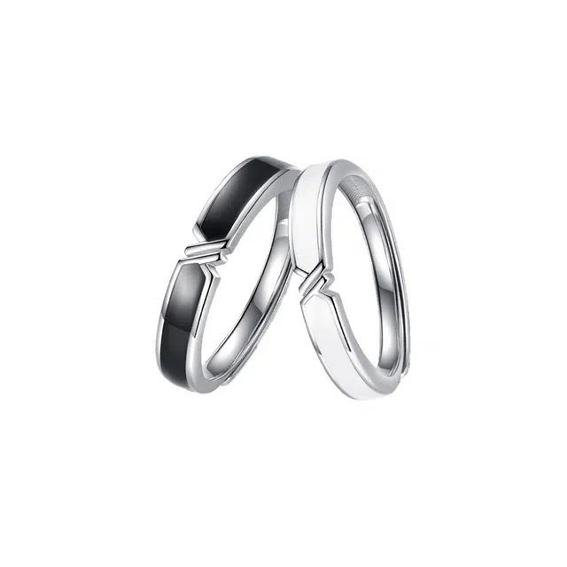 华髻 新颖羁绊交叉黑白 合金 戒指 男女同款情侣款 #礼盒装