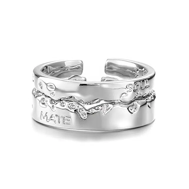 华髻 新中式熔岩灵魂伴侣 一对轻奢百搭熔岩素圈小众高级轻奢冷淡风开口 戒指 男女同款情侣款