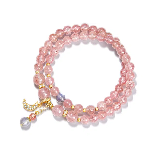 北隐 国风新中式星月聚财 浪漫招桃花 小众 小清新粉红叠戴 水晶 手串 女款 礼盒款