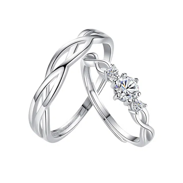 华髻 新中式 国潮爱交织一对缠绕青丝对戒时尚简约礼物开口指环可调节 轻奢小众百搭高级感 戒指 男女同款情侣款