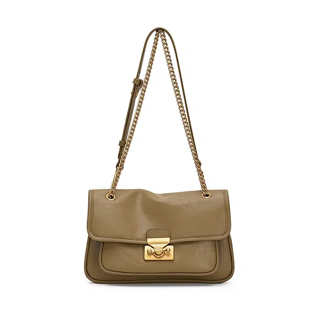 西木汀 回到过去 复古高级感时尚通勤百搭 牛剖层革 链条包小方包斜挎包腋下包单肩包 常规 女款 经典黑/橄榄绿